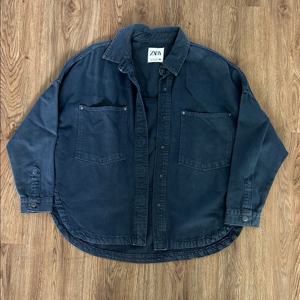 Zara Navy Denim Jacket Oversized